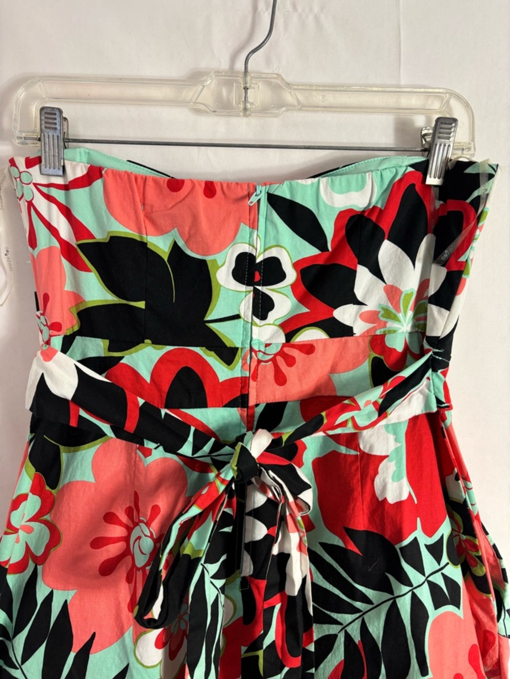 Floral Tropical Boho Vacation Strapless Tie-Waist‎ Mini Dress Size M - Picture 4 of 11